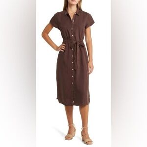 Tommy Bahama Chocolate Brown Button-Front Midi Shirt Dress